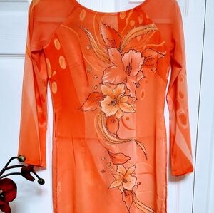 Vietnamese Orange Sparkle Ao Dai with pants